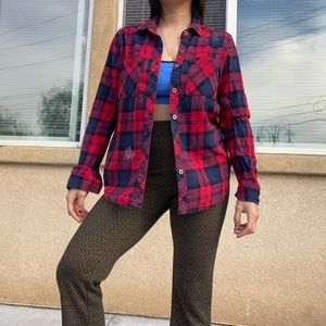 PacSun Red & Blue Long Sleeve Flannel Button Up Size M